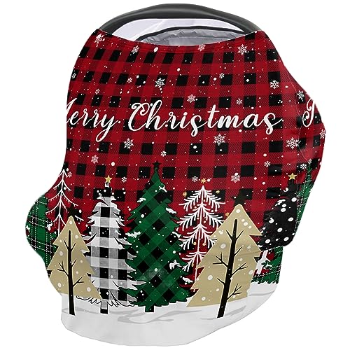 Nursing Cover for Breastfeeding Scarf, Red Buffalo Plaid Xmas Tree Snowflake Christmas Baby Car Covers Super Soft Multi Use for Canopy Shopping Cart Cover Blanket Stroller Cover