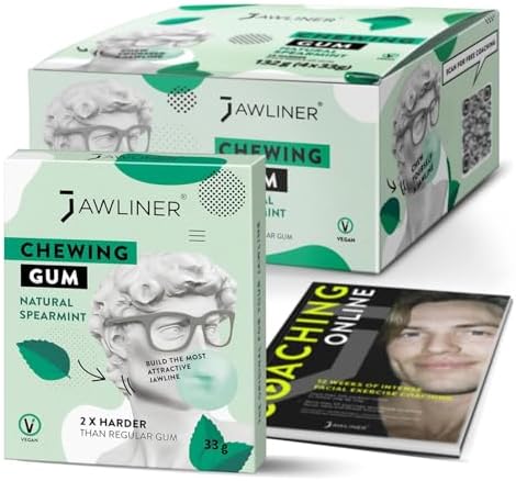 JAWLINER Hard chewing Gum, Jawline gum - Sugar Free Mint Gum - Jaw Exerciser - mastic gum for Mewing - 2x Harder Than Regular Chewing Gum 130 Grams(48 strips)