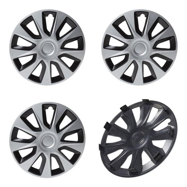 Enjoliveurs RIDEX 15 Pouces Noir Argent - Pour Jantes 15" - En Plastique ABS Résistant - Personnalisation Auto - 12