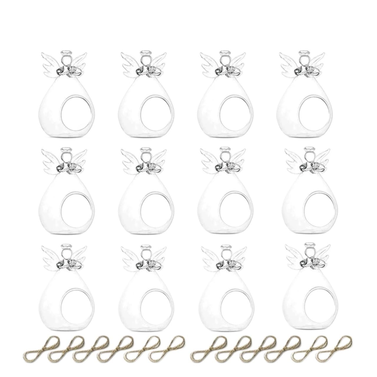 Portavelas de Cristal con Forma Ángel, candelabro Colgante Creativo for decoración Mesa Boda y Fiesta, 3/6/12 Uds para Románticas(12Pcs Clear)