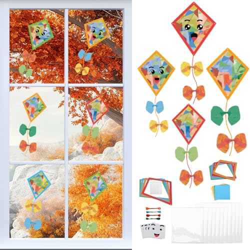 Kit Autocollants d'Automne pour Fenêtre : 12 stickers cerf-volant en papier coloré pour enfant