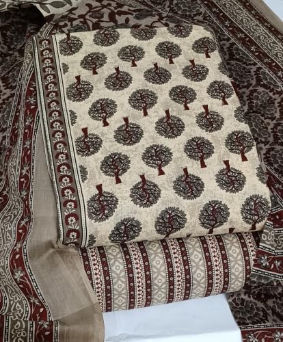 Image of DRAVINAM Trends Women's Premium Cambric Cotton Jaipuri Printed Unstitched Salwar Suit Dress Material with Mulmul Cotton Dupatta