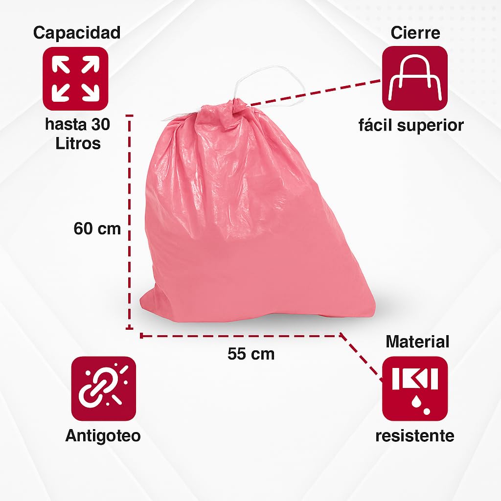 25 Rollos de Bolsas de Basura 30L (375 Unidades) con Autocierre | Resistentes, Prácticas e Higiénicas | Ideal para Uso Doméstico | Bolsas de Plástico | Económicas