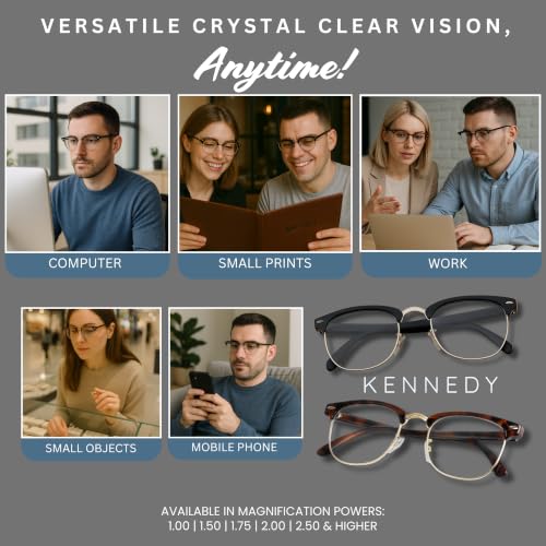 Image of proSPORT Multifocal Progressive 3 Magnifications in 1 Lens No Line Computer Gaming Reading Glasses for Men & Women (Kennedy - Tortoise /Med to Large, 2.00, multiplier x)