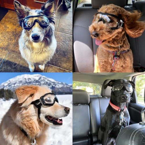 PETLESO Hundebrille Sonnenbrille für Große Hunde Hundeschutzbrille Leicht zu Tragen Anti-UV Schutzbrille Motorrad Brille für Gross/Mittel Hunde