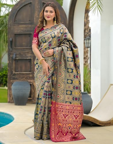 Image of SIRIL Women's Banarasi Weaving Soft Silk Saree With Unstitched Blouse Piece(4791S141 Green)