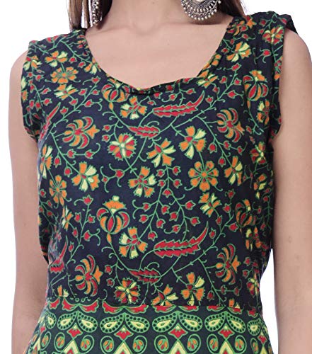 Image of Women's Cotton Barmeri Rajasthani Jaipuri Sanganeri Traditional Printed Kurti Long Naptol Midi Maxi Dress (Free Size Up to XXL) (Multi 15)