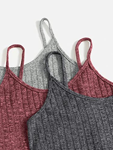 GORGLITTER Women's 3 Sets Ribbed Pajamas Set Sleeveless Crop Top and Tie Front Shorts Lounge Set Sleepwear Loungewear3