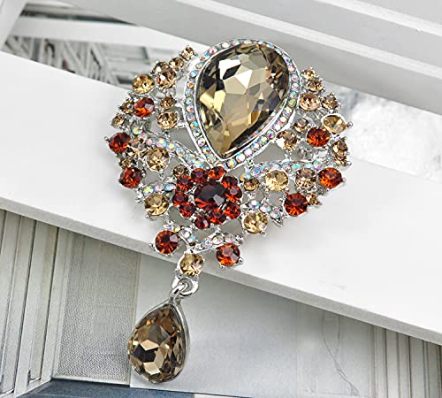 Gyn&Joy Women's Vintage Silver Tone Crystal Rhinestone Flower Wedding Bridal Teardrop Brooch Pin Bz098 #TOP3