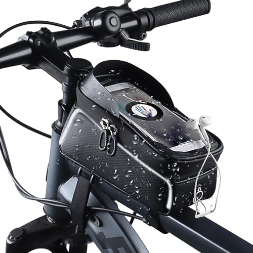 Bike Bag Bicycle Accessories-Waterproof Mountain Bicycle Front Frame Bag-Phone Holder for Bike,Bike Accessories with Sensitive Touch Screen, for Cell Phones Under 7 inches