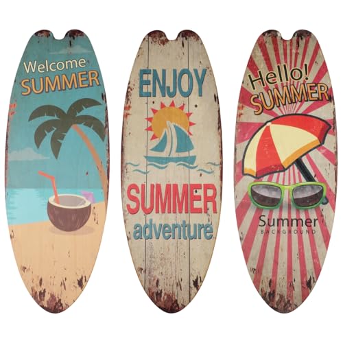 Rongxze 3 Stück Surfbrett Deko,Strand-surfbrett-schild,Sommer Deko, Surfdekoration, Wanddekoration,Surfbrett-Kunst,Strandparty, Pool, Meer, tropische...