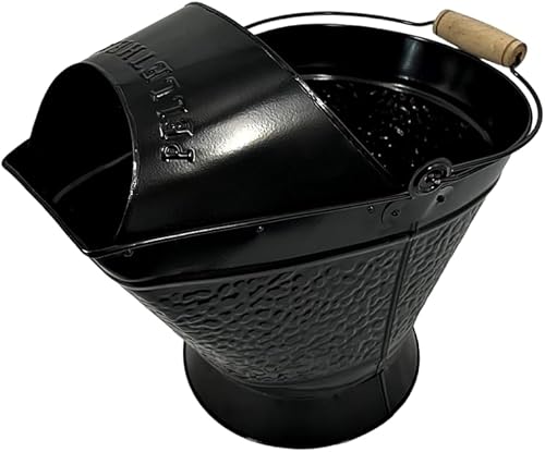 Coal Hod Bucket - Negro - Atractivo decorativo - para cenizas de chimenea y estufa de pellets - Fácil llenado de tolva - Mango - Ligero
