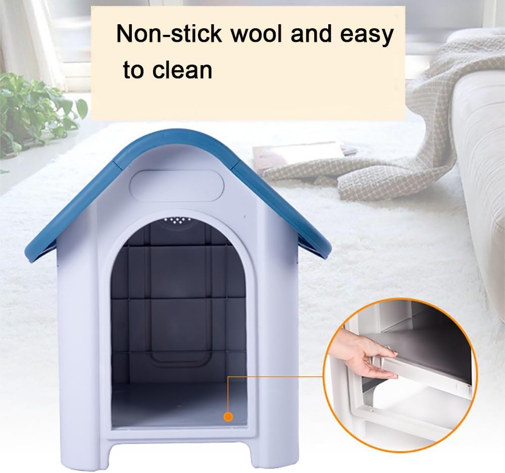 Lanco - Caseta para Perros Pequeños. Uso Interior y Exterior con respiraderos. Material Resistente. 75x59x66cm. Azul y Blanco.