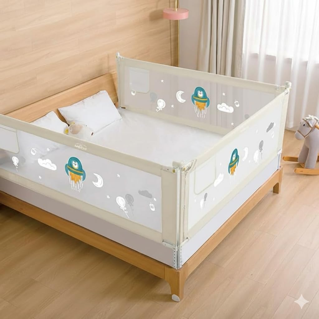 SAFE-O-KID 3 Side Bed Rails (6 Ft/182 cm) with 1-Year Warranty | Bed Railing for Baby Safety |Adjustable Height & Portable | Bed Protector for Baby Falling - Beige-image-20