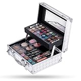 Hot Sugar Makeup Kit for Women Full Kit Teen Girls Starter Cosmetic Gift Set with Classic Houndstooth Train Case Includes Pigmented Eyeshadow Palette Blush Lipstick Lip Pencil Eye Pencil (WHITE)