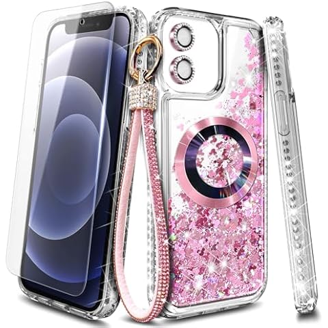 NGB Supremacy Magnetic for iPhone 11 Case [Compatible with Magsafe] with [Screen Protector/Camera Lens Protector/Wrist Strap Lanyard], Glitter Floating Liquid Cute Case (Rose Gold) Cover
