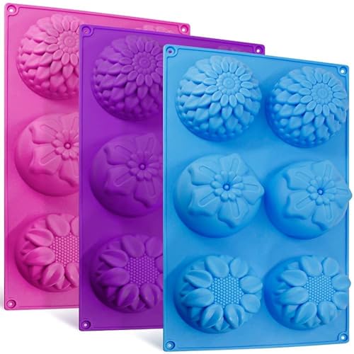 Image of Silicone Flower Shape Soap Molds 6-Cavity Trays for Homemade Cake Chocolate Cupcake Mold Fondant Shape Decorating Ice Cube | Muffin Candle Soap Mould- Random Color | Flower Mix soap Mould