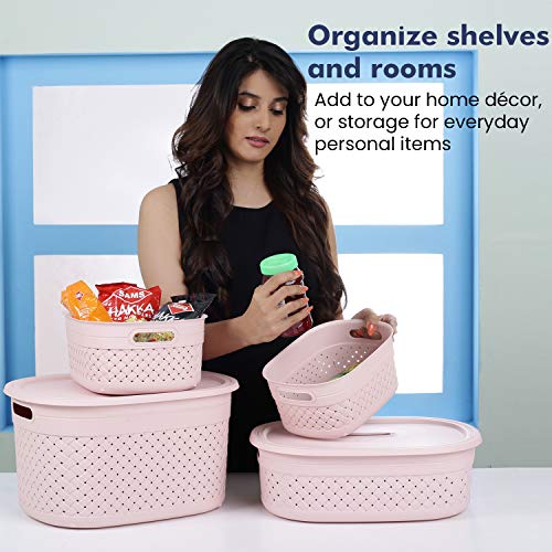 Image of Kolorr Plastic Multipurpose Stitch Home /Kitchen Storage Organizing Basket (Extra Large, Multicolour) - Pack of 3