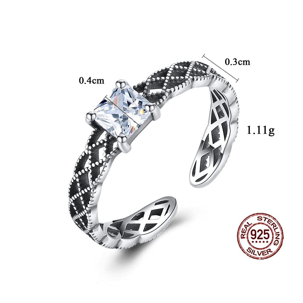 Anello elegante regolabile per donna - Anello da dito aperto a forma cava S925, anello congiunto impilabile in zirconi AAA intarsiato, regali di compleanno economici per donne e