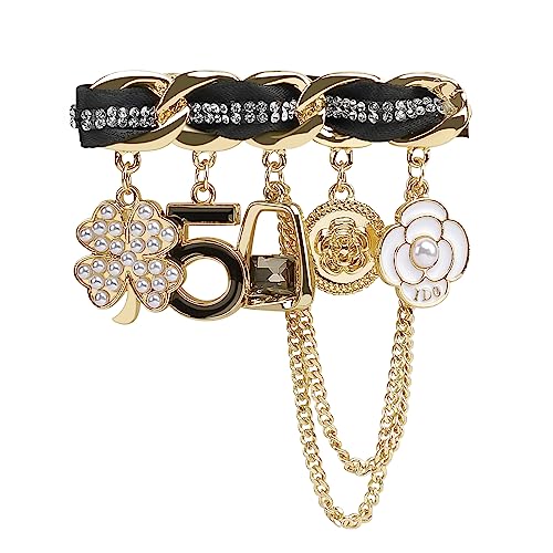 Image of Fashion Pearl Four Leaf Clover Brooch Number 5 Vintage Rhinestone Camellia Brooches Pins for Women Wedding /Bouquet /Banquet Jewelry (Pearl Brooch Pin)(Heart Brooch)