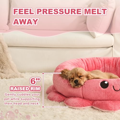 Jiupety Runde Hundebett Mittelgroße Hunde, Hundebetten mit Octopus Form, Hunde Bett Waschbar, Hundebett Donut, 76 cm Dog Bed Hundekorb Hundekörbchen, Rosa