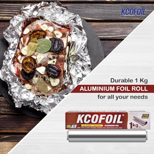 Image of Aluminium Foil Roll -1Kg | ISI Certified | 18 Micron Thickness Food-Grade Silver Foil Paper for Lunch & Tiffin | Multipurpose Kitchen Wrap for Cooking, Baking, Grilling & Food Storage | Pack of-4