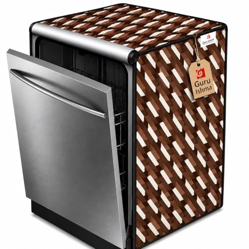 Image of Waterproof Dishwasher Cover for 12 to 15 Place Setting | Suitable with Bosch, LG, IFB, Hafele, Faber & More | Dustproof Appliance Protector Zip Cover Universal Fit-(63X63X88cms Design 16)