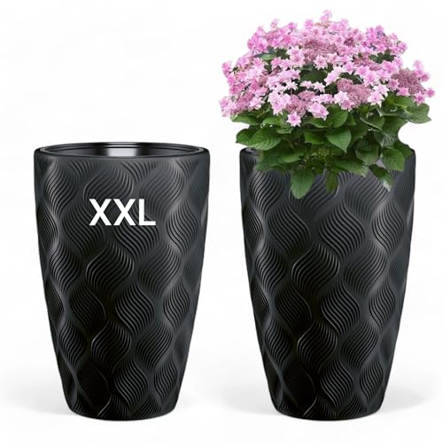 Blumenkübel Blumentopf Pflanzkübel mit Herausnehmbaren Einsatz Rund 3D Effekt Dekorativ Größe XXL Schwarz