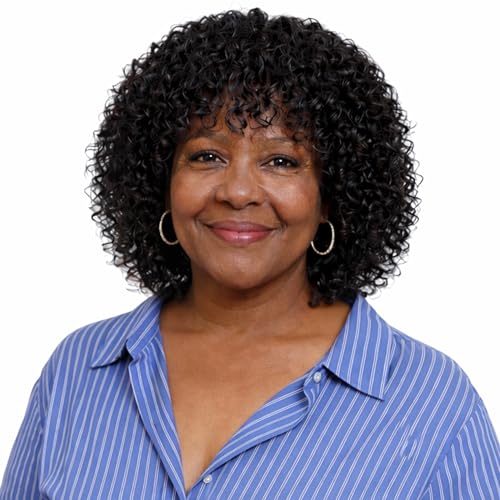 LYOLKSER short curly human hair wig with bangs 200% density