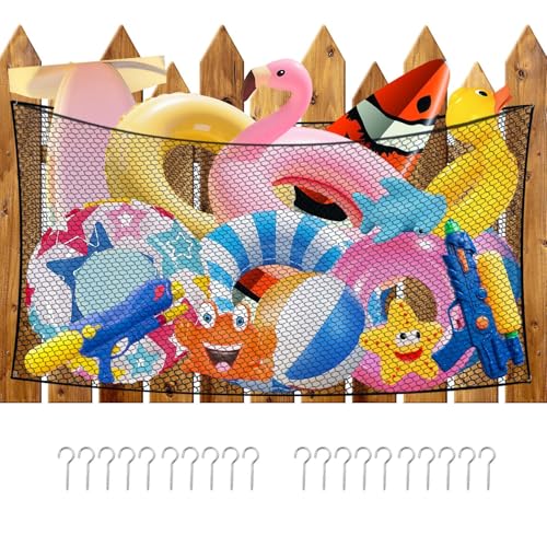 Extra Large Pool Toy Float Storage Net,79' X 47' Hanging Swimming Pool Toy Organizer with 20 Hooks Reinforced Mesh Net Poolside Fence Toys Net Holder for Inflatable Floats, Rafts, Balls, Pool Toys