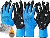 GAVOROHANS Wasserdichte Thermo-Winter-Arbeitshandschuhe, Polarfleece-Innenfutter, Hervorragende Griffigkeit, Doppelte Latex-Beschichtung (Blau-2paare, L)