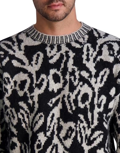 KARL LAGERFELD Men's Long Sleeve Floral Wool Blend Sweater4