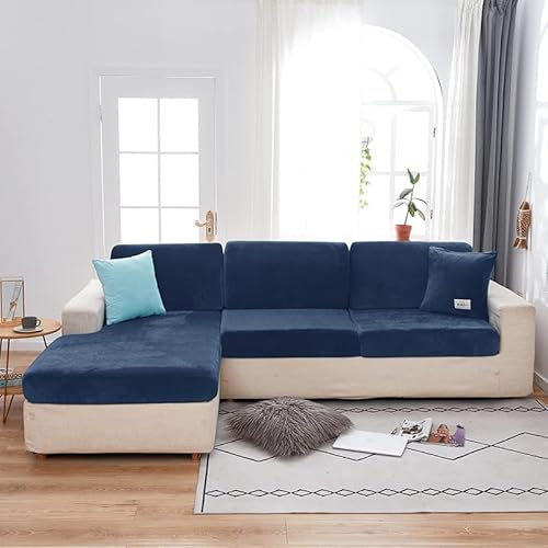 Jonuiony 2023 New Wear-Resistant Universal Sofa Cover, Stretch Velvet Separate Couch Cushion Slipcovers, L Shape Sofa Chaise Covers For Both Left/Right Sectional Couch (Navy Blue,Large Single Seat) #TOP6
