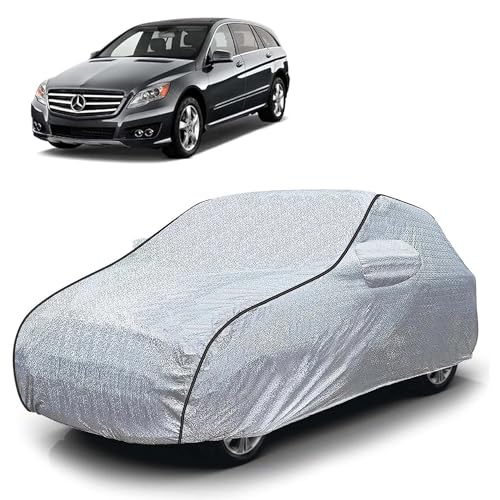 Image of Sulfar 100% Waterproof Car Body Cover Compatible with Mirror for Mercedes Benz RClass (Triple Stitched, Full Bottom Elastic, Magic Silver with Black Piping)