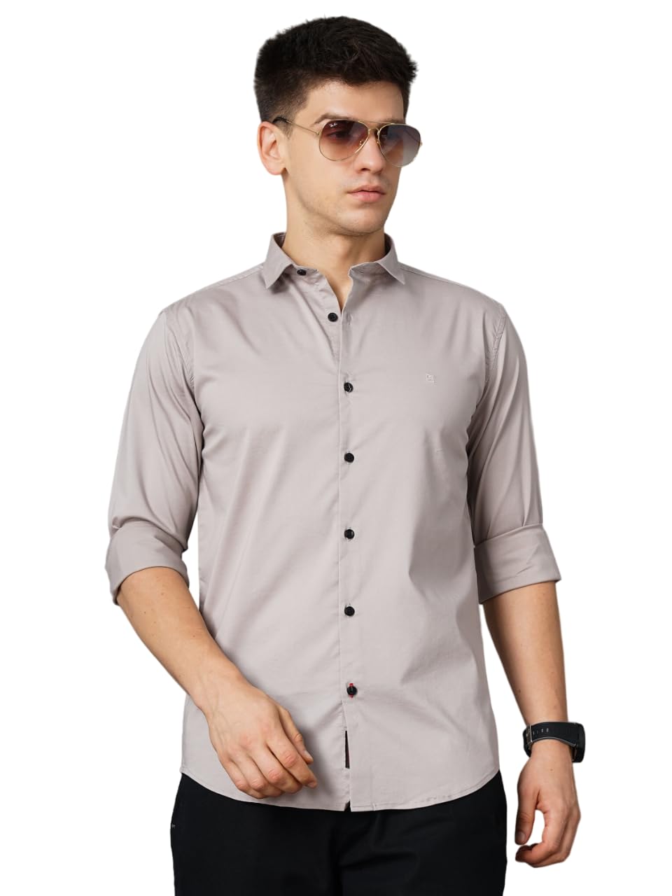 PAUL STREET Men's Grey Zephyr Solid Full Sleeve Shirt