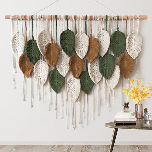 La Mejor Recopilación de Decoración de pared comprados en linea. 41 Límite-MX Tapiz Grande de Macramé Bohemio Tejido a Mano para Colgar en la pared, Hojas Grandes y Elegantes, Arte de Pared Tejido, Tapiz con Borlas de Hojas para...