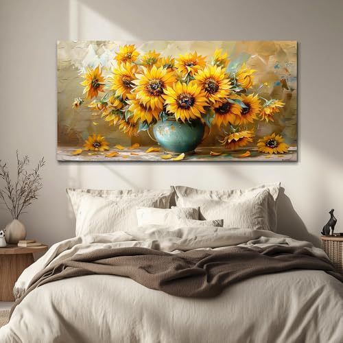 QIYILEXWART Canvas Wall Art For Living Room Wall Decor For Bedroom Office Wall Decoration Sunflower Landscape Painting Abstract Pictures Artwork Room Aesthetic Home Decor 20x40 In