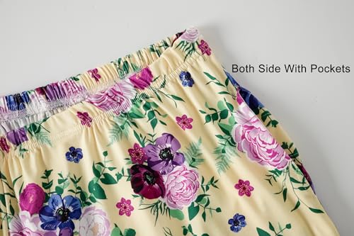 Image of Vozanet Women's Short Sleeve Top and Shorts Pajama Sets Plus Size V Neck Colorful Flower Nighty Loungewear With TWO Pockets