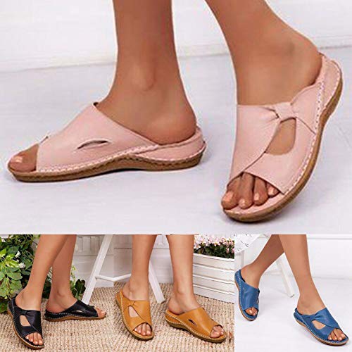 MUMEOMU Sommer Hausschuhe Damen Sandalen Flache Pantoletten Casual Plateau Wedge Heel Open Toe Plus Size Slip-On Sandalen und Hausschuhe Beach Travel Römische Schuhe Cover