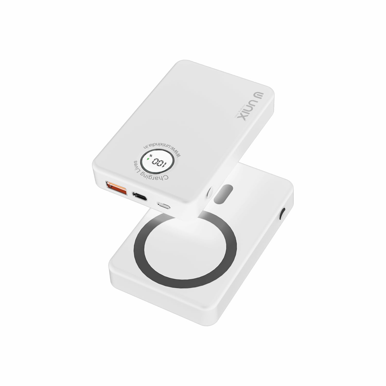 Unix 10000mAh Wireless Power Bank, Super Fast 22.5W PD Charging Upto 15W Magnetic Qi-Enabled Wireless Charging, Strong Magnetic Hold, 22.5W Type-C Cable Included Input/Output Charging (White)-image-42