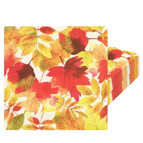 Autumnal Paper Napkins - 20Pcs Fall Thanksgiving Decor Pumpkin Maple Leaf Napkins for Autumn Party Supplies Thanksgiving Harvest Decorations