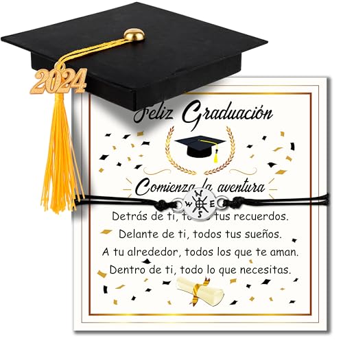 Rebundex Graduação 2024 Presentes para graduação universitária, presentes de graduação Bacheifo, pulseira de graduação infantil, caixa de presente de gorro de graduação, detalhes de graduação, Aço