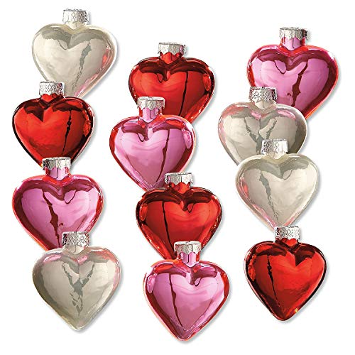 Lillian Vernon Shiny Glass Hearts Blown Glass Valentine’s Day Ornaments - Handcrafted Hanging Tree Decorations, Shiny Glass Hearts Holiday & Party Decor, 2 in, Red, White & Pink, 12-Piece Set - Thumbnail 2