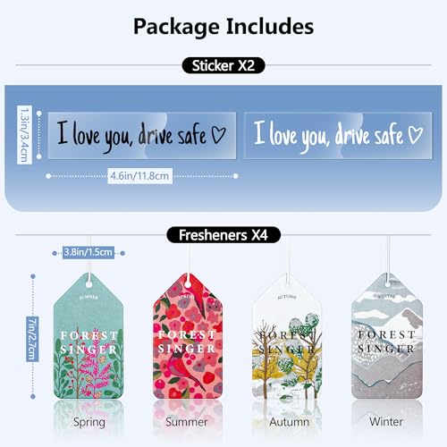 Image of 2-Pack I Love You Drive Safe Mirror Sticker, Vinyl Rearview Mirror Car Stickers and Decals with 4PCS Hanging Paper Car Air Freshener, Mirror Accessories and Decor for Women, Men