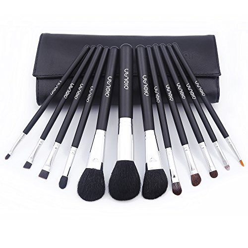 Diolan Makeup Brush Set 12 Pieces Professional Wooden Handle Premium Natural Goat Hair Brushes Kabuki Foundation Blending Blush Concealer Eye Face Cosmetics Brushes Kit with PU Leather Bag