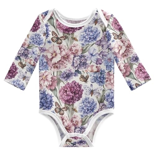 Florals Hyacinths Carnation Butterflies White Baby Girl Outfit Soft Cotton Baby Boys Clothes for Baby Sleepers Baby Shower 18M
