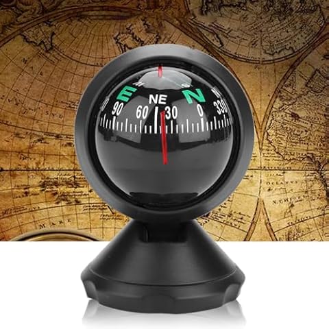 Klanata Car Compass Ball, Black Adjustable Ball Night Vision Compass, Marine Compass Boat Compass, for Car Dashboard for Car, Boat, Marine Boat Cover