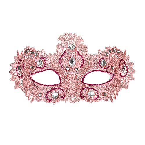 WIDMANN wid04702 ? Noblesse Lace Mask Pink Decorated with Glitter and Gemstones, Pink, One Size