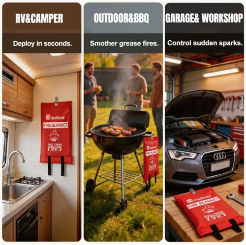 Image of Emergency Fire Blanket for Kitchen Grease Fires 39x39 in 1 Pack | Fiberglass Blanket with Pull Tabs Heat Resistant up to 1076F for Home Kitchen Stove Grill RV Camper Garage and Workshop