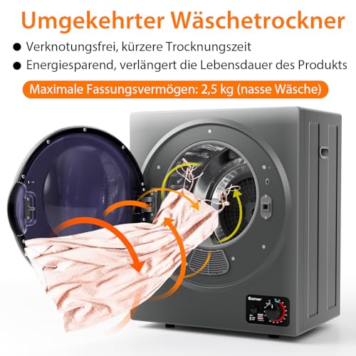 COSTWAY Mini-wasdroger, elektrische droger, afvoerluchtdroger, 2,5 kg, 42 liter, 850 W, 4 droogmodi (grijs) - Image 7